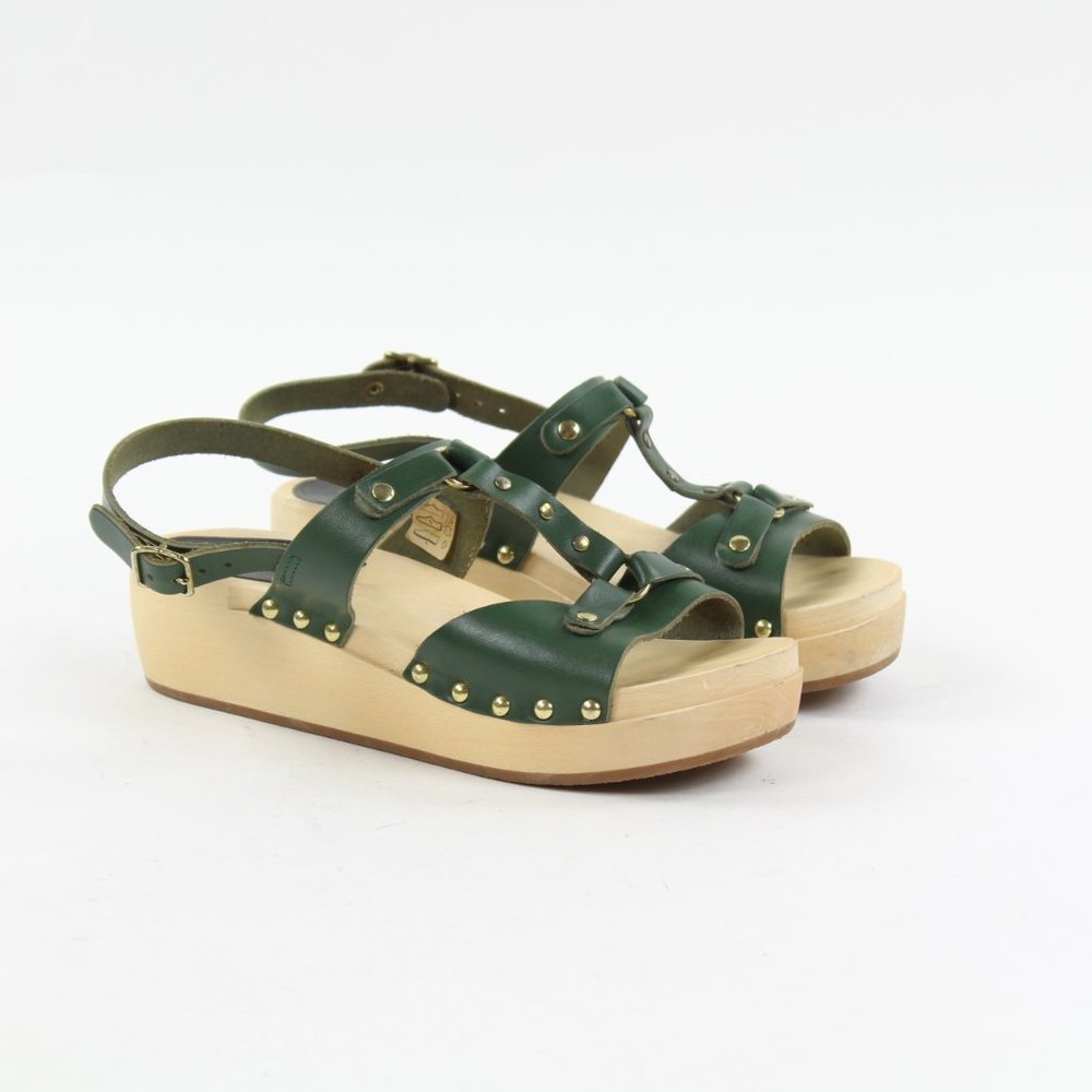 Hasbeens Swedish Wooden Clog T-Strap Studs Sandals
